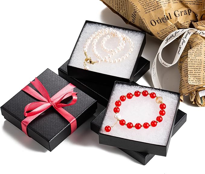 GEFTOL Jewelry Gift Boxes 20 Pack 3.5x3.5x1 Inch Cardboard Jewelry Boxes,Small Gift Boxes for Jewelry Earrings Necklaces Handmade Bangles Bracelets(Black)