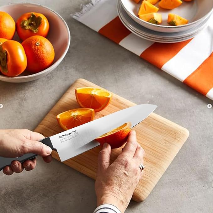 Sunhouse Chef Knife, 7.5 Inch High Carbon Stainless Steel Sharp Kitchen Knife with Ergonomic Handle, Ultra-durable 2-layer Molded Handle, A Useful Chef Gift for Mom and Dad