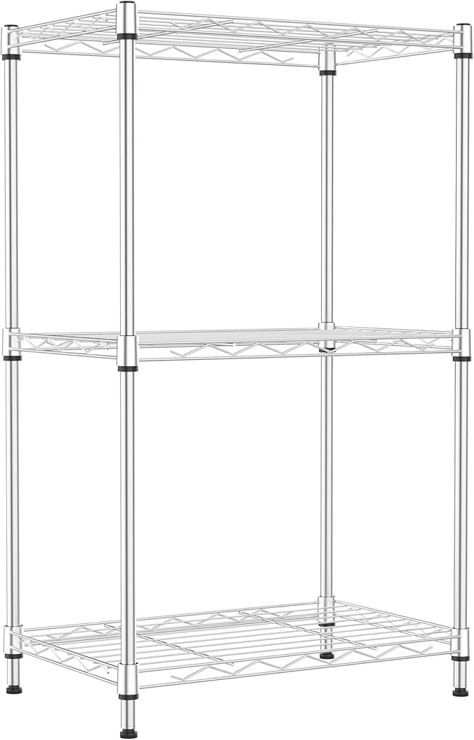 IZEUK 3 Tier Metal Wire Shelving Rack Storage Shelves for Kitchen, Bedroom, Living Room or Laundry Room, Chrome, 17.7" W x 11.8" D x 28.8" H