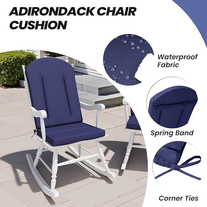 Crestlive Products 50x20 Inch Adirondack Chair Cushions Set of 2 Outdoor Rocking Chair Cushions Water Resistant