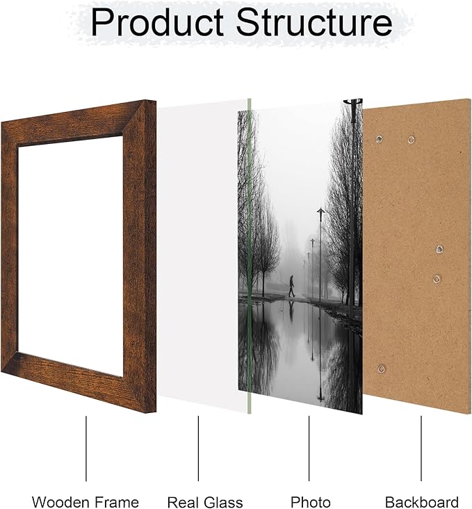 6x9 Picture Frame Set of 4, High Definition Real Glass Rustic Frame, 6 x 9 Photo Frames for Tabletop Display and Wall Mounting