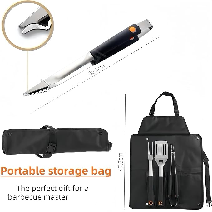 Grilling Accessories,Heavy Duty Stainless Steel BBQ Grill Tools Set, Spatula, Fork, Tongs Kit |with Storage Bag Barbecue Utensils Tool,for Outdoor Barbecue loversgift.
