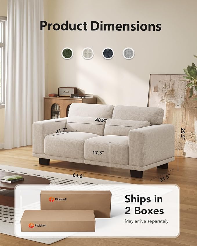 Pipishell Loveseat Couches for Living Room, 65" Modern Couch with Deep Seats and Wide Armrests, Comfortable Love Seat Sofa with Sturdy Frame, Easy to Clean with Removable Covers, White