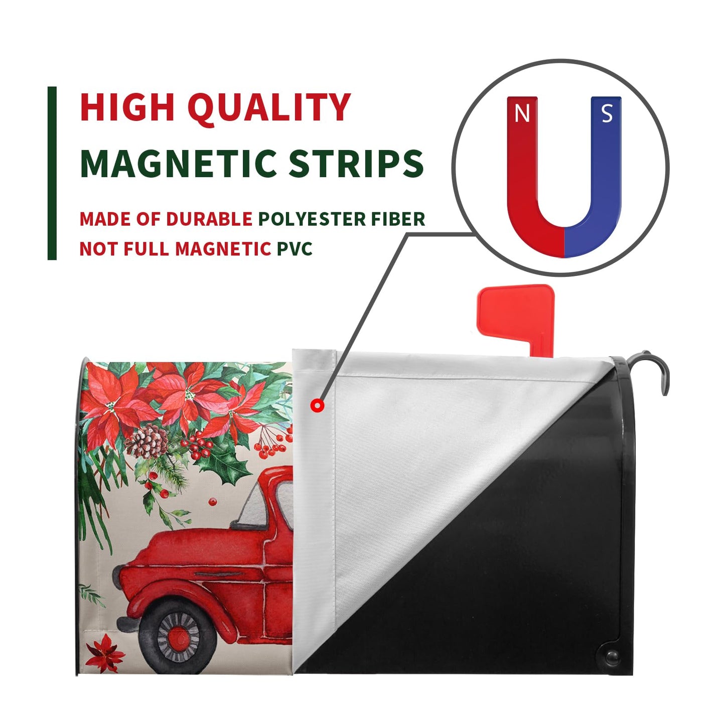 Dacawin Christmas Red Truck Mailbox Covers Magnetic 21x18 Inches Standard Size Xmas Winter Mailbox Cover Post Letter Box Wraps for Outside Garden Yard Outdoor Christmas Decorations