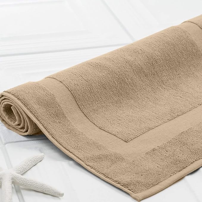 DAN RIVER Classic Bath Mat - Tan, 100% Ring Spun Cotton, Pack of 2, 21x34 inches, 800 GSM, Non-Slip, Absorbent, Quick Drying, Machine Washable Bathroom Floor Mats for Shower, Kitchen & Bath