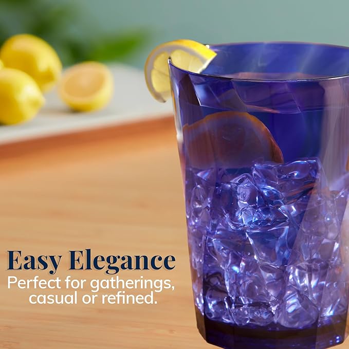 US Acrylic Optix Plastic Reusable Drinking Glasses (Set of 8) 14oz Rocks Cups in Coastal Colors | BPA-Free Tumblers, Made in USA | Top-Rack Dishwasher Safe