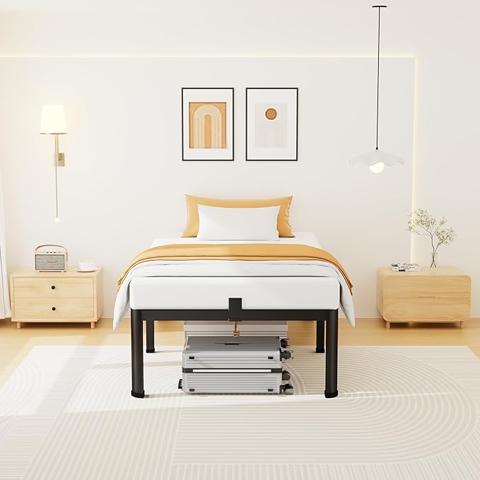 18 Inch Twin XL Size Metal Platform Bed Frame with Round Corners, Storage Space Under High Bed Frame-Heavy Duty Steel Slats Support, Noise Free - Easy Assembly - No Box Spring Needed