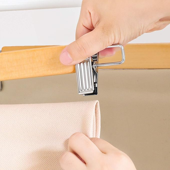 SONGMICS Wooden Pants Hangers 12 Pack, Pants Hangers with Clips, Adjustable Anti-Rust Metal Clips, 360° Swivel Hook, Skirt Hangers for Pant, Skirts, Natural Grain UCRW008-12
