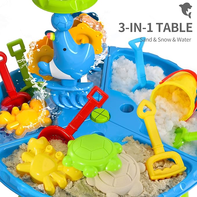 3-in-1 Water Sand Table Outside Toys for Toddlers, Summer Outdoor Beach Backyard Toys Water Table for Kids Todllers 3-5, Activity Sensory Tables Birthday Gifts for Boys Girls