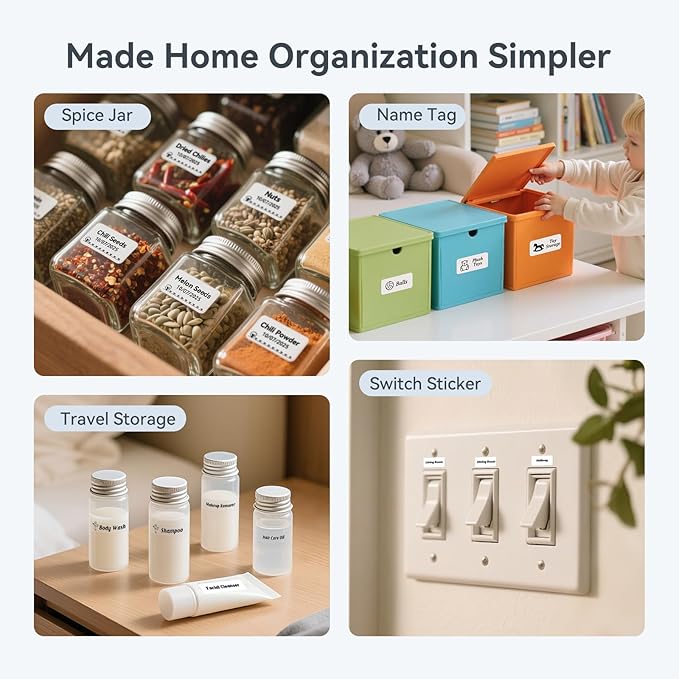 NIIMBOT D110 Upgraded Version Mini Label Maker Machine with 3 Tapes, Portable Bluetooth Thermal Printer, Sticker Labeler with Multiple Templates for Office Organization Home Kitchen School, White