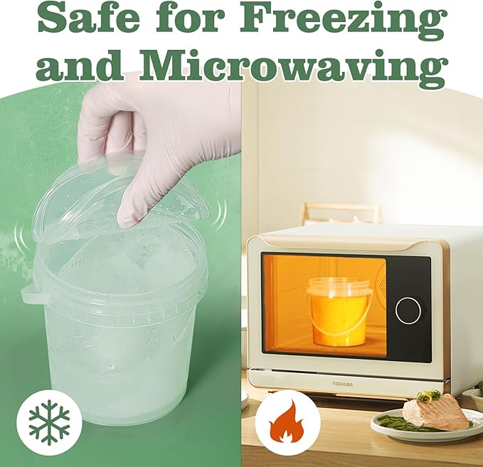 ASEVAT 16 oz 10 Pack Airtight Clear Plastic Bucket with Lid, Ice Buckets for Parties, Reusable Ice Cream cup with Handle, Food Storage Container, Food Grade Freezer and Microwave Safe for Sauce, Soup