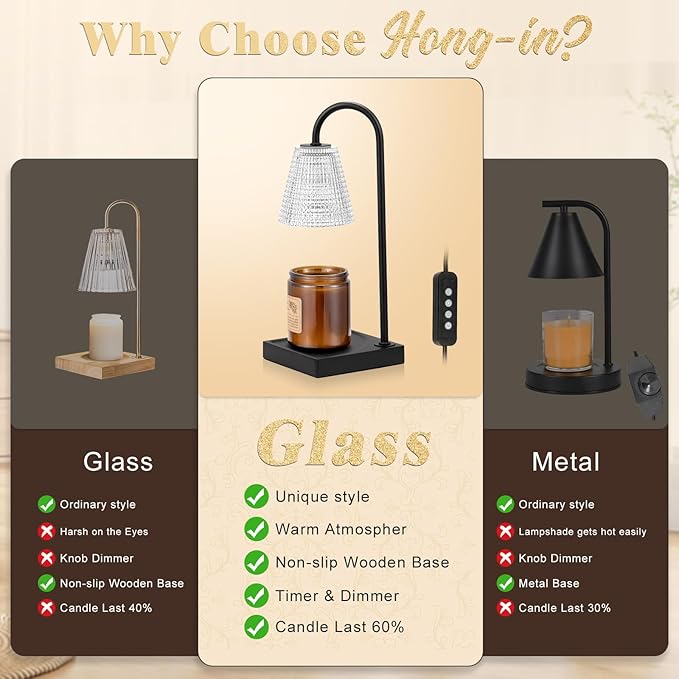 Black Candle Warmer Lamp with Timer-Electric Candle Lamp Warmer,Dimmable Candle Warmers for Jar Candles,New Mom Gifts & Birthday Gifts for Women