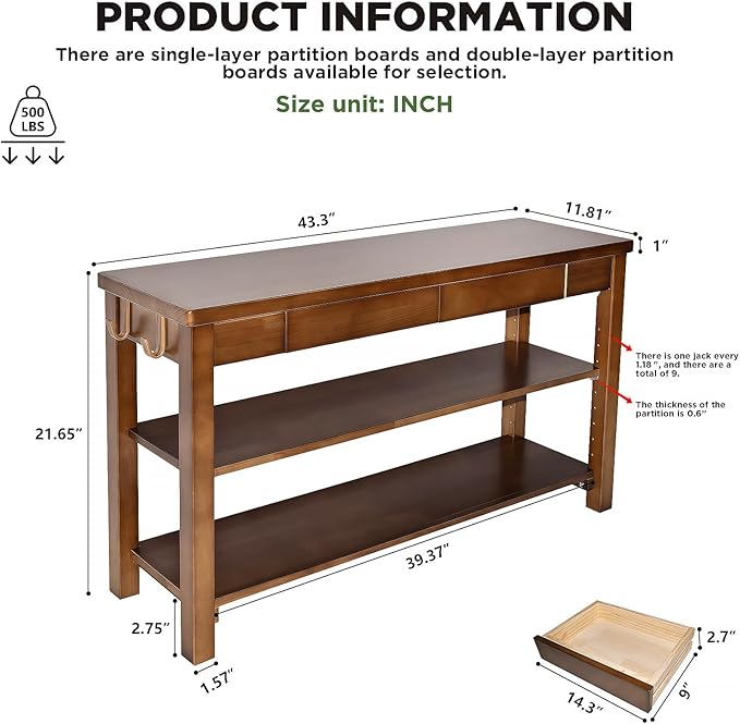 Wood Shoe Bench Entryway with Drawer: 2-Tiers Wooden Storage Shoe Rack with Bench Seat, Compact Mid-Century Modern Design for Entryway, Hallway, Closet, Front Door Entrance, Foyer 43.3" Walnut