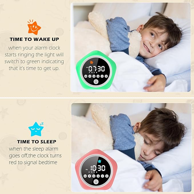 Kids Alarm Clock, Ok to Wake Clock for Kids, Toddler Sleep Training Alarm Clock with Red Green Light, Teaches Time Management & Bedtime Routine, Perfect Clock Gift for Kids