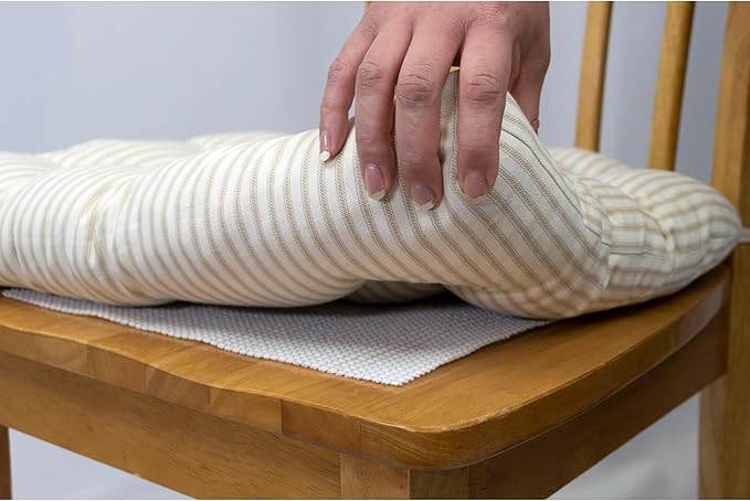 Barnett Home Decor Dining Chair Cushions with Ties, 16.5 x 18, Pack of 4 – Madrid Grey Gingham Check – 100% Cotton, Latex Foam Fill, Made in USA