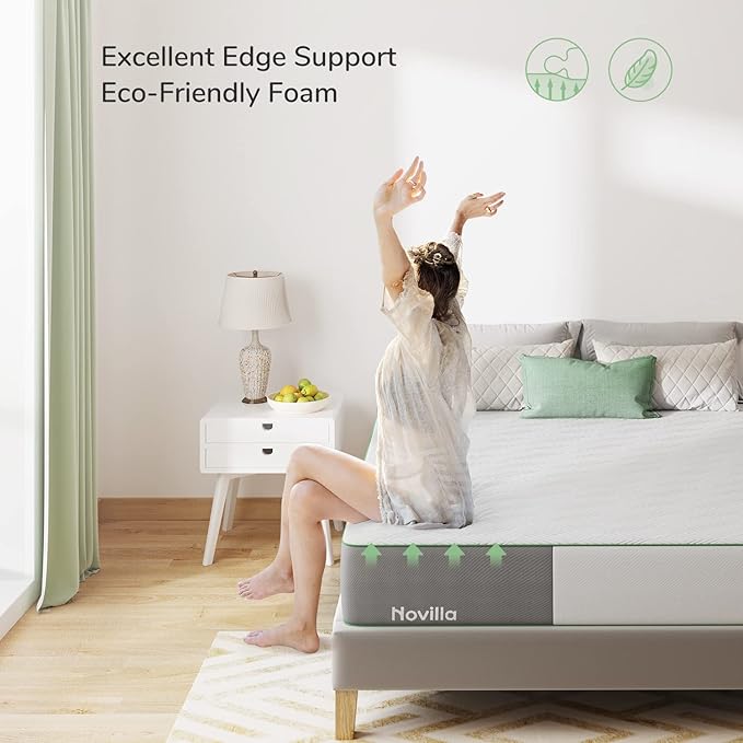 Novilla Queen Mattress, 10 Inch Gel Memory Foam Mattress Queen Size for Cool Night Sleep & Pressure Relief, Medium Firm with Breathable Bamboo Cover, Mattress in a Box, Lullaby