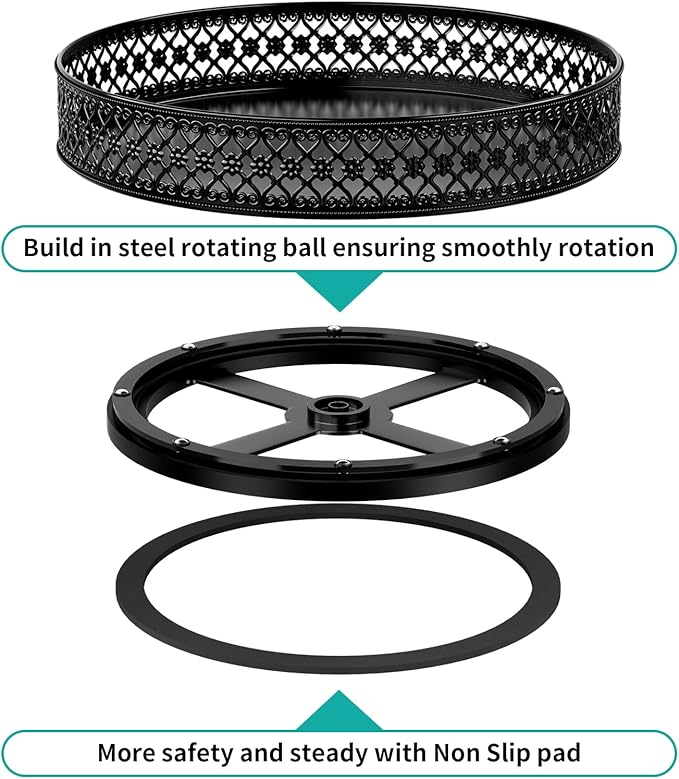 Ovicar Lazy Susan Turntable Organizer - 13 inch Rotating Spice Rack Metal Lazy Susan for Cabinet Pantry Kitchen Countertop Dining Table Cupboard Bathroom Vanity Refrigerator Black