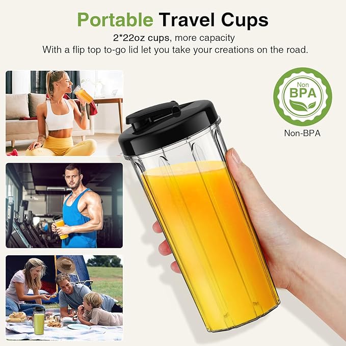 KOIOS Smoothie Blender, Max 1000w Personal Blender for Shakes and Smoothies, 12Pcs Coffee Grinder and Countertop Blenders Combo for Kitchen, Portable Smoothie Blenders with 2x22 oz To-Go Cups, Non-BPA