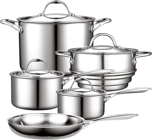Cooks Standard Multi-Ply Clad Stainless Steel Cookware Set, 9 Piece, Silver