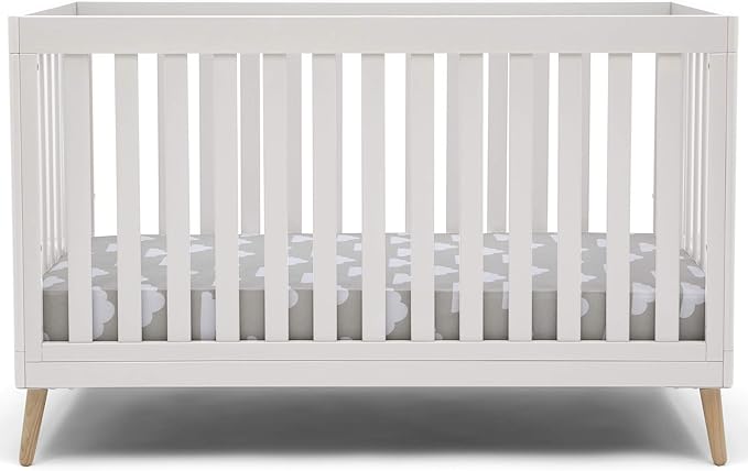 Delta Children Essex 4-in-1 Convertible Baby Crib, Bianca White with Natural Legs