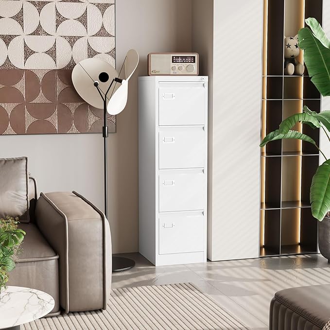 4 Drawer File Cabinet with Lock, Metal Filing Cabinets, Vertical Small Filing Cabinet Steel Lockable Storage Cabinets for Home Office to Organization Hanging Letter/Legal/F4/A4
