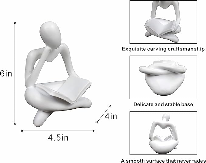 Thinker Statue Reading Women Figurine Abstract Art Sculpture Home Decor Modern White Decor Accents White Thinker Figurines for Living Room Shelves Bookshelf Office Shelf Desktop Decor
