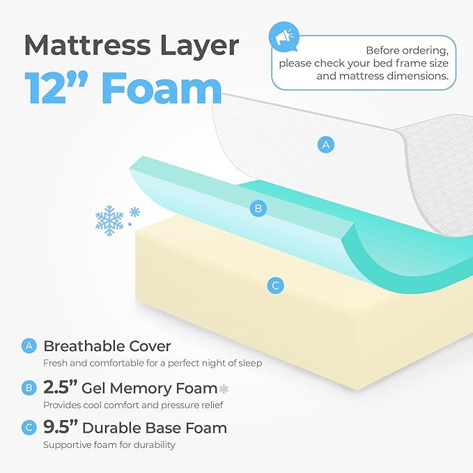 Neo Sleep 12 Inch Cal King Medium Firm Cooling Gel Memory Foam Mattress for Cool Sleep Pressure Relieving CertiPUR-US Certified Foam, Mattress in a Box Fiberglass Free (California King, 12 in)
