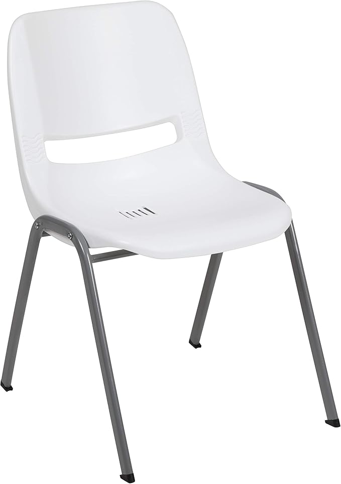 EMMA + OLIVER White Ergonomic Shell Student Stack Chair - Classroom Chair / Office Guest Chair