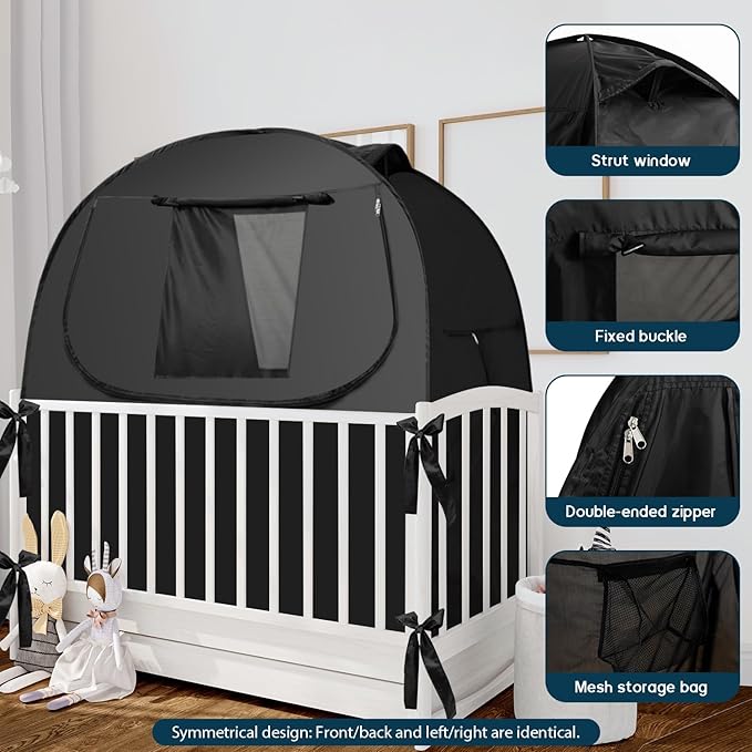 Crib Blackout Cover, Blackout Crib Cover for Babies, Portable Sleep Pod for Kids with Effortlessly Installation, Block 90% + Light
