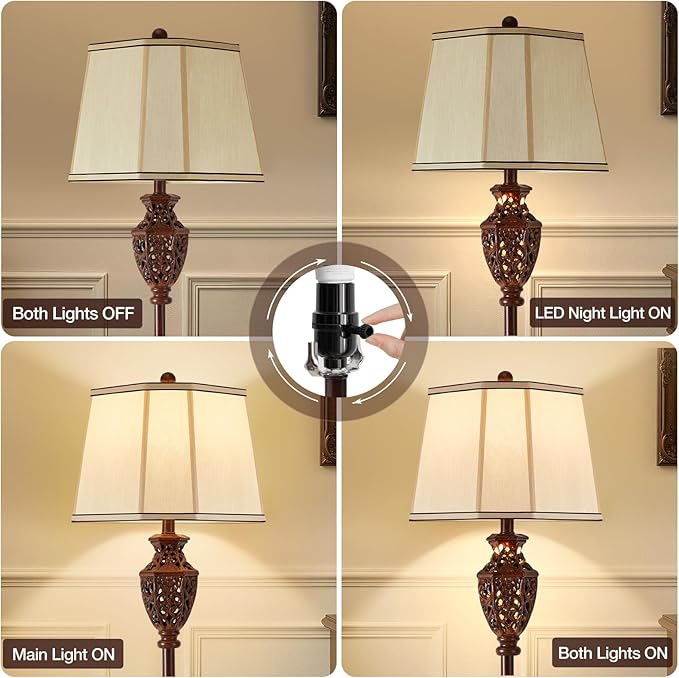 Luvkczc Vintage Floor Lamp - Brown Resin 6-Sided Carved Hollow Light Design, Mid-Century Modern Standing Lamp for Living Room, Bedroom, Study(Bulb Included)