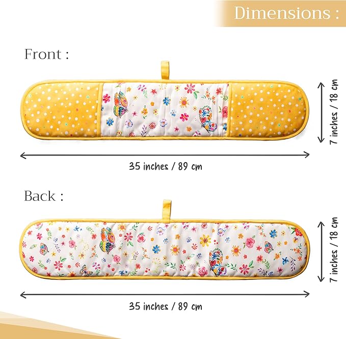 Maison d' Hermine Double Oven Mitts 100% Cotton 7"x35" Double Oven Mitt Heat Resistant BBQ Cooking Gloves with Loop, Baking, Grilling, Kitchen, Handling Hot Pans Spring Summer (Happy Florals - Sweety)