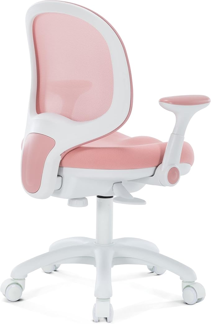 Kids Desk Chair, Boy's Girl's Child Children Study Office Computer Chair, Ergonomic Design, Adjustable Height and Seat Depth (Peach Pink W/Armrests)