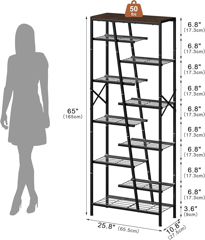 Shoe Rack, 10 Tier Boot Rack, Wooden Storage Organizer for Tall Boots, Large Capacity Metal Shoe Shelf Holds 17-20 Pairs of Shoes, Durable and Stable, for Entryway, Closet, Rustic Brown