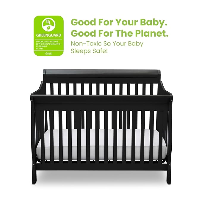 Delta Children Canton 4-in-1 Convertible Crib - Easy to Assemble, Black