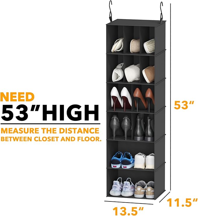 SpaceAid 2 Pack Hanging Closet Organizer and Storage with Dividers, 24 Compartments Hanging Shoe Shelves for Closet, Wardrobe, RV, Garment Rack - Black