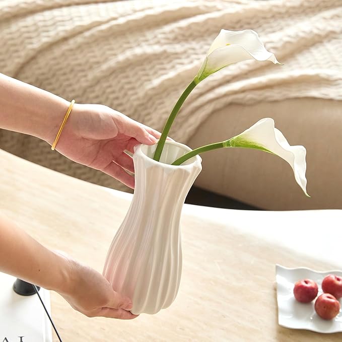 8 Inch White Ceramic Vase, Modern Flower Vases for Centerpieces Decorative Vase Home Decor, Minimalist Tall Vases for Bouquet Table Living Room Office Wedding Farmhouse Decor