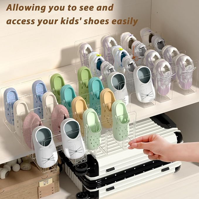 Acrylic Kids Shoe Rack - 4 Pack Clear Shoe Organizer for Toddlers & Children, Space-Saving Nursery Shoe Storage Shelf, Small Baby Shoes Display Rack for Closet/Entryway, for Desk File Book Organizer