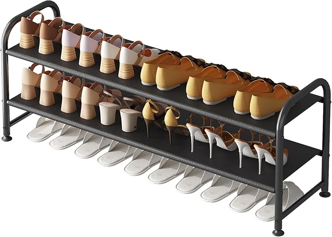 Shoe Rack 2 Tier Long Storage Organizer Wide Metal Shoe Shelf for Closet Entryway Black