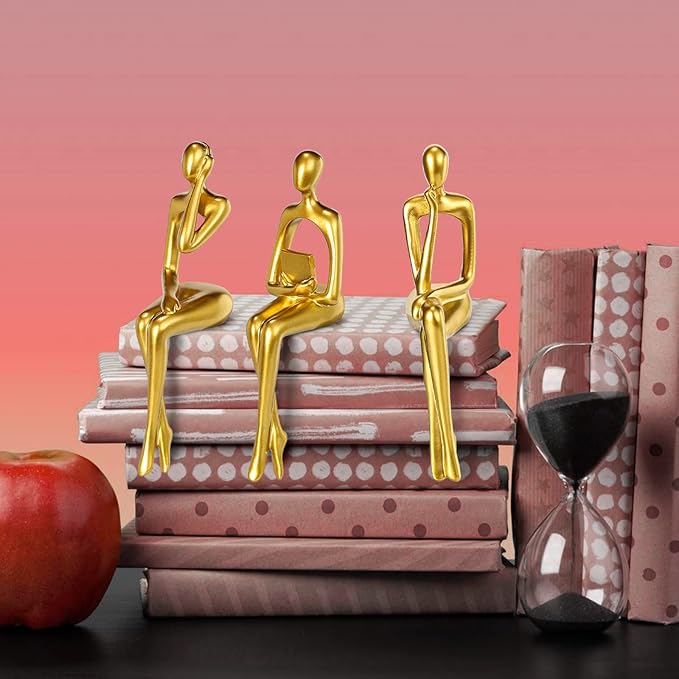 Thinker Statue Gold Decor Abstract Art Sculpture, Golden Resin Collectible Figurines for Home Living Room Office Shelf Decoration,Great Gifts Ideas (Sitting Posture-Gold)