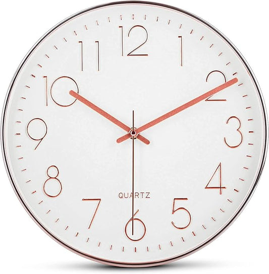 Bernhard Products Rose Gold Wall Clock 12 Inch Silent Non-Ticking Quality Quartz Battery Operated Easy to Read Decorative Modern Design for Home/Office/Kitchen/Bedroom/Living Room (Rose Gold)