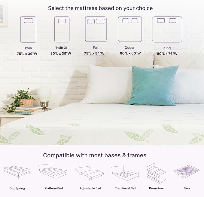 NapQueen Full Mattress, 6 Inch Anula Green Tea Memory Foam Mattress, Full Bed Mattress in a Box, CertiPUR-US Certified, Medium Firm, Natural Odor Neutralizer, Breathable Soft Fabric Cover