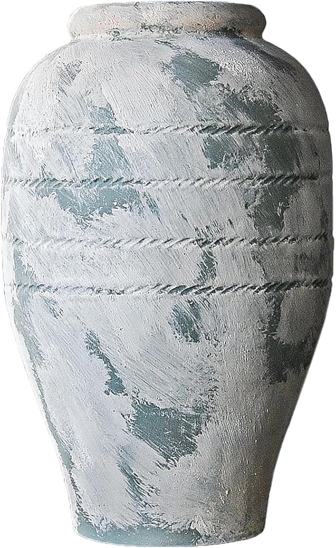 Antique Ceramic Flower Vase for Living Room Bedroom 9.06'' Farmhouse Decor for Bouquet Fake Plant Home Decor Office Table Shelf Fireplace Centerpieces Rustic Retro Vintage Classic Modern Beige