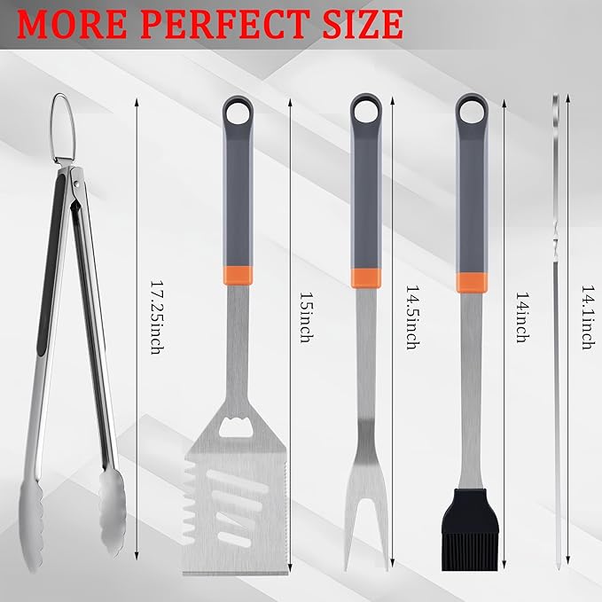 15-Piece Grill Set, BBQ Grilling Accessories with Tongs & Spatula, Stainless Steel Grill Utensils Set with Hooks & Storage Apron for Outdoor Cooking, Camping, Practical Gifts for Men Dad