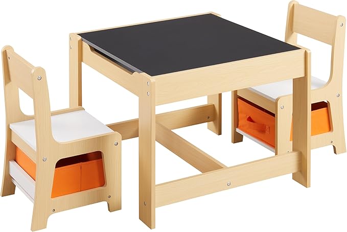 Kids Table and Chair Set, 3 in 1 Children Activity Table with Storage Drawer, 2 in 1 Tabletop Removable Blackboard for Crafts, Arts, Drawing, Reading, Toddler Table and Chair Set for Boys & Girls