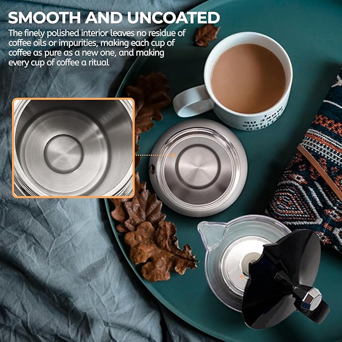 Clear Plastic Moka Pot 4 Cup 200ml Stainless Steel Coffee Maker Uncoated Stovetop Espresso Coffeemaker Italian Classic Style Brewing Greca Cafe Mocha Machine for Cafeteras Camping Travel Home Use