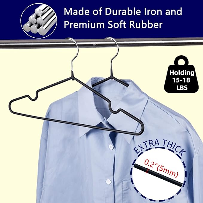 Amber Home 20 Pack 16" Non-Slip Rubber Coated Metal Suit Coat Hangers, Heavy Duty Clothes Hanger with Chrome and Black Friction, Metal Shirt Jacket Hanger with Round Notches for Dress