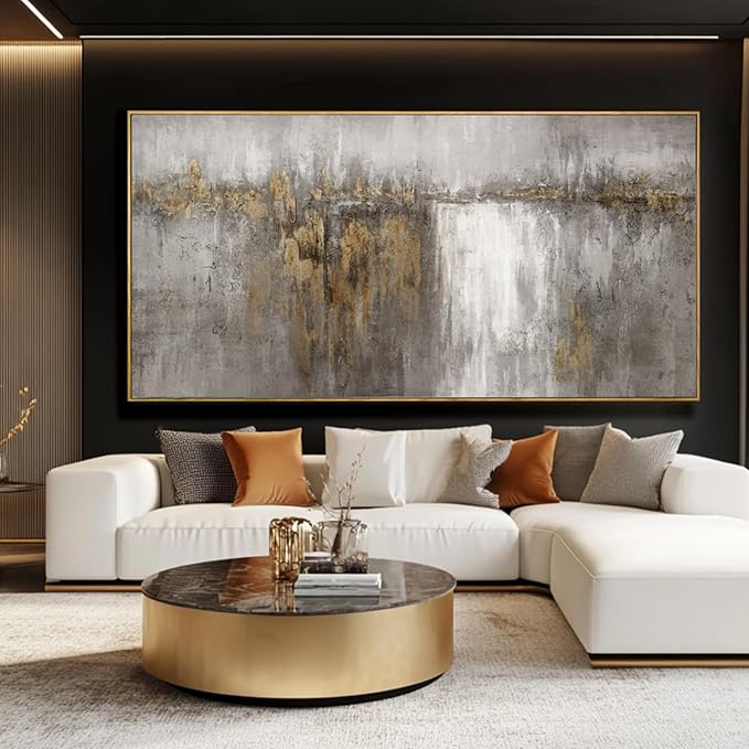 SDYA Abstract Wall Art for Living Room Modern Art Prints 29"x58" Pictures for Dining Room Wall Gold and Grey Photo Printing for Hotel