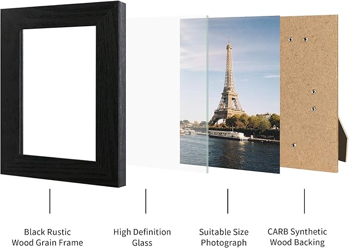 4x6 Picture Frame Set of 4, Black Frame with High Definition Glass, 4 x 6 Photo Frames for Tabletop Display and Wall Mounting