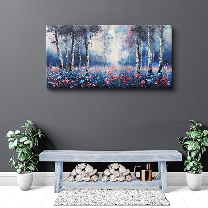 MHARTK66 Large Boho Wall Art For Bedroom Canvas Wall Decor For Living Room Trees Forest Scenery Paintings Office Decoration Stretched And Framed Pictures Modern Aesthetic Home Decor Mural Artwork