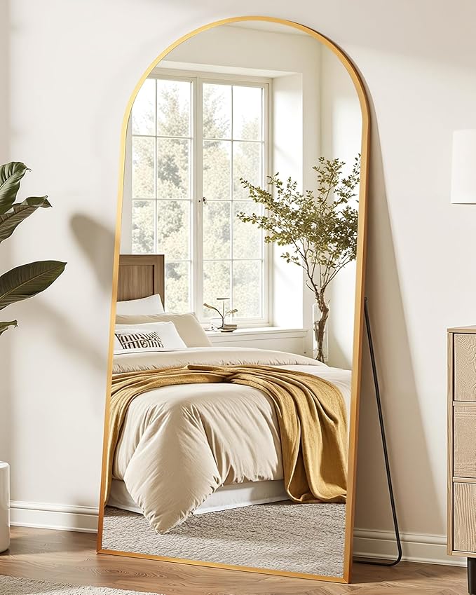 Suidia Full Length Mirror, 58"x18" Floor Standing Mirror Freestanding, Full Body Mirrors with Stand for Bedroom, Hanging Mounted for Living Room Cloakroom, Gold, Arched Style